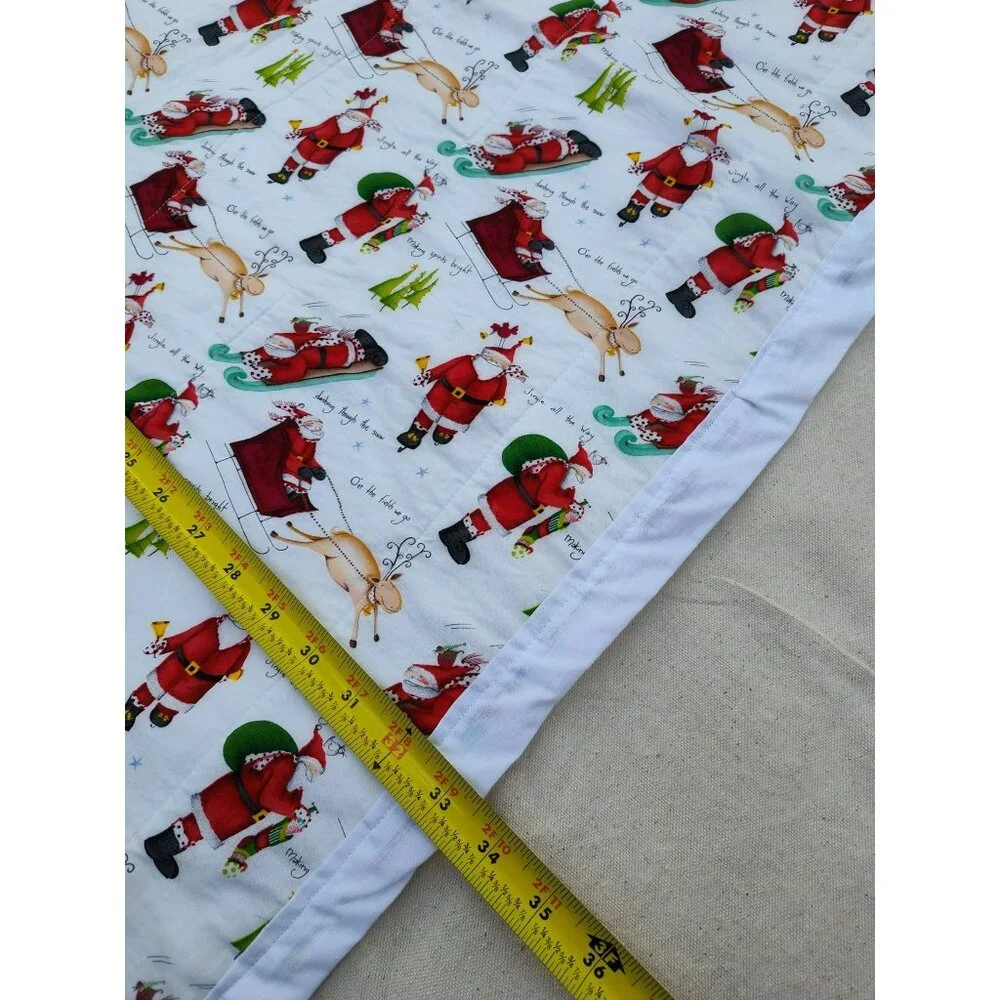 Handmade Baby Quilt, Christmas Santa Reindeer design w white back, 33